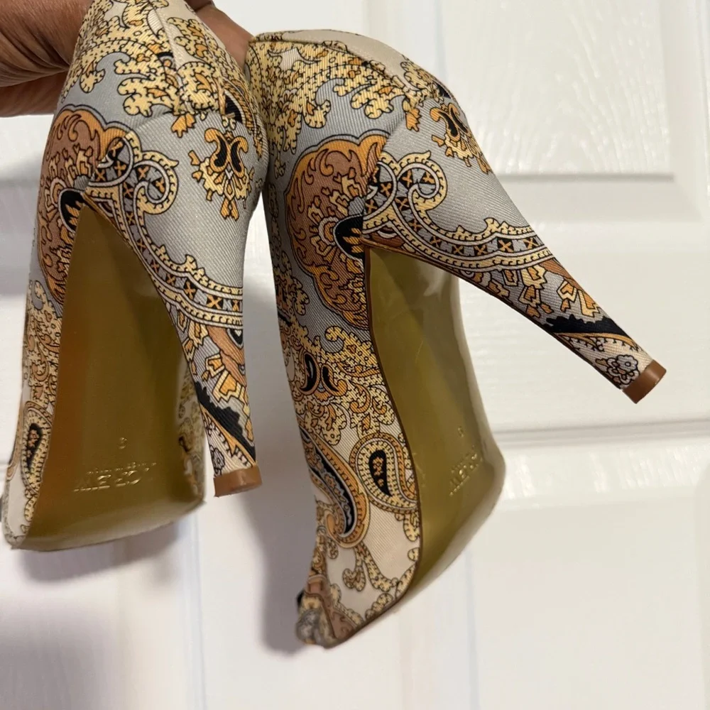 J. Crew Paisley Brocade Printed Heels w Bow 9 - Picture 4 of 5